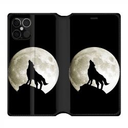 Housse Cuir Portefeuille Pour Iphone 12 / 12 Pro Loup Noir