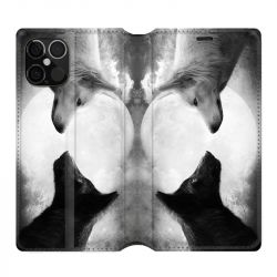 Housse Cuir Portefeuille Pour Iphone 12 / 12 Pro Loup Duo