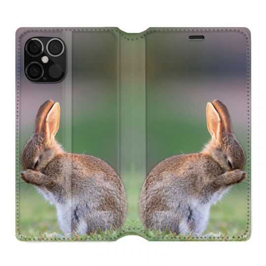 Housse Cuir Portefeuille Pour Iphone 12 / 12 Pro Lapin Marron