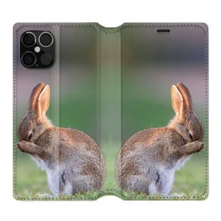 Housse Cuir Portefeuille Pour Iphone 12 / 12 Pro Lapin Marron