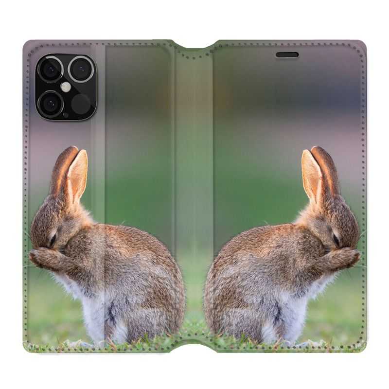 Housse Cuir Portefeuille Pour Iphone 12 / 12 Pro Lapin Marron