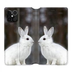 Housse Cuir Portefeuille Pour Iphone 12 / 12 Pro Lapin Blanc