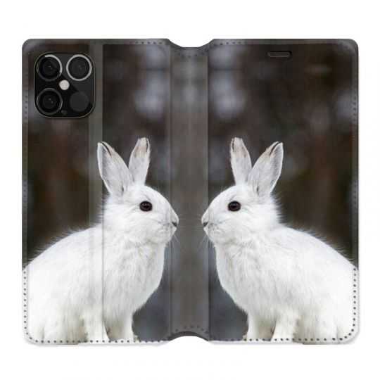 Housse Cuir Portefeuille Pour Iphone 12 / 12 Pro Lapin Blanc