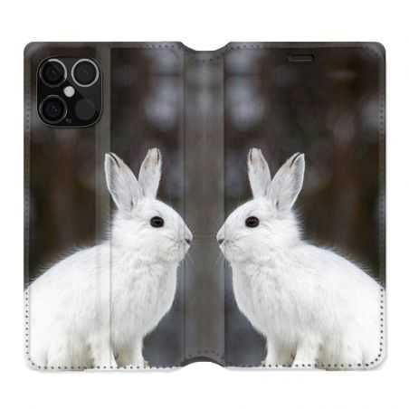 Housse Cuir Portefeuille Pour Iphone 12 / 12 Pro Lapin Blanc