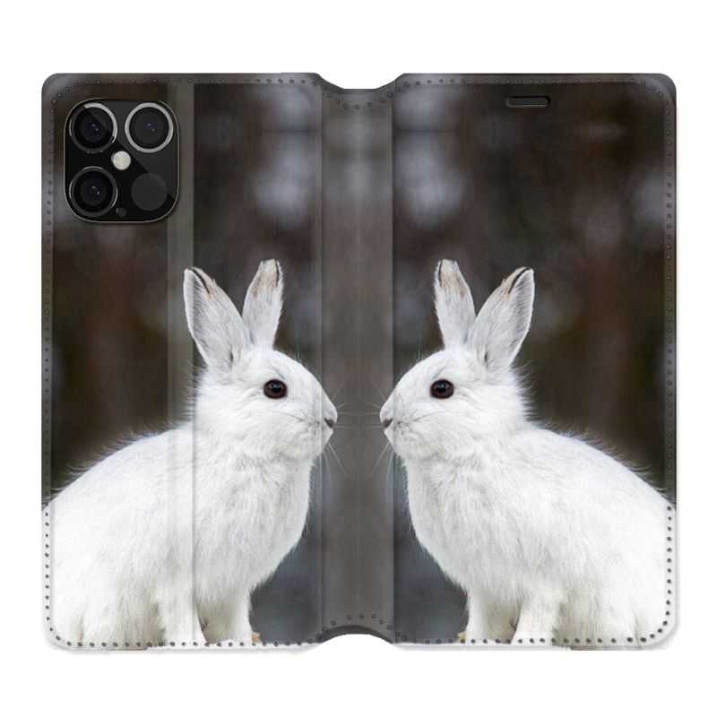 Housse Cuir Portefeuille Pour Iphone 12 / 12 Pro Lapin Blanc