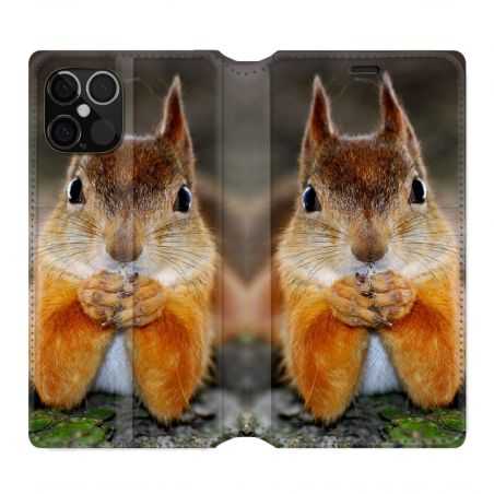 Housse Cuir Portefeuille Pour Iphone 12 / 12 Pro Ecureuil Face