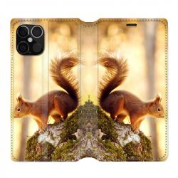 Housse Cuir Portefeuille Pour Iphone 12 / 12 Pro Ecureuil Bois