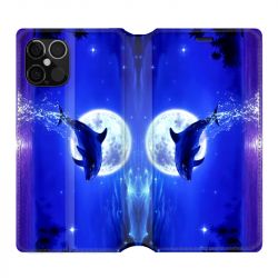 Housse Cuir Portefeuille Pour Iphone 12 / 12 Pro Dauphin Lune