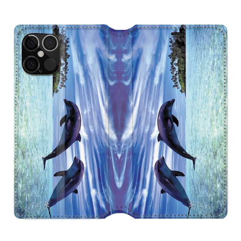 Housse Cuir Portefeuille Pour Iphone 12 / 12 Pro Dauphin Ile