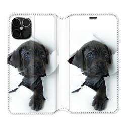 Housse Cuir Portefeuille Pour Iphone 12 / 12 Pro Chien Noir