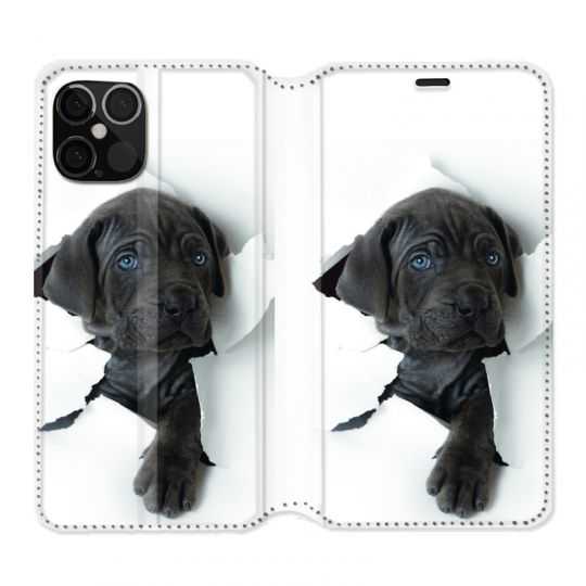 Housse Cuir Portefeuille Pour Iphone 12 / 12 Pro Chien Noir
