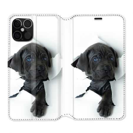Housse Cuir Portefeuille Pour Iphone 12 / 12 Pro Chien Noir