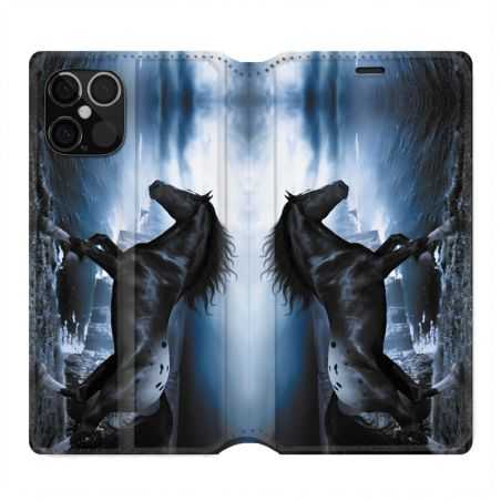 Housse Cuir Portefeuille Pour Iphone 12 / 12 Pro Cheval Noir