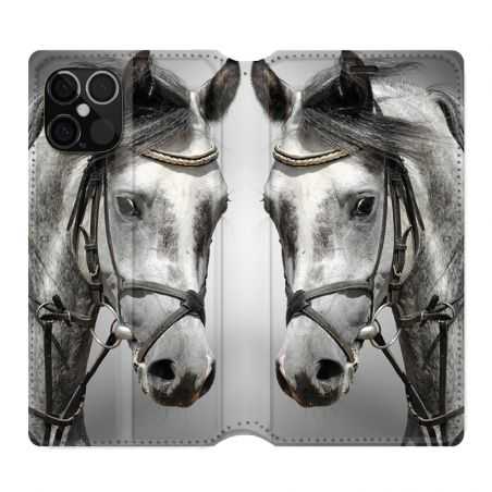 Housse Cuir Portefeuille Pour Iphone 12 / 12 Pro Cheval Blanc