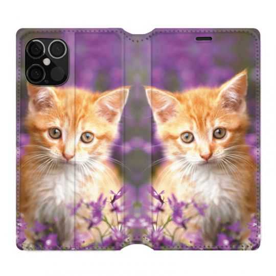 Housse Cuir Portefeuille Pour Iphone 12 / 12 Pro Chat Violet