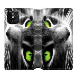 Housse Cuir Portefeuille Pour Iphone 12 / 12 Pro Chat Vert