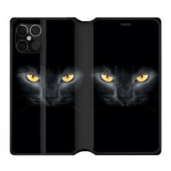 Housse Cuir Portefeuille Pour Iphone 12 / 12 Pro Chat Noir