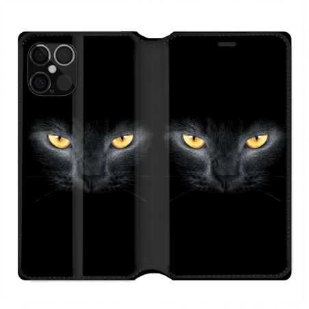 Housse Cuir Portefeuille Pour Iphone 12 / 12 Pro Chat Noir