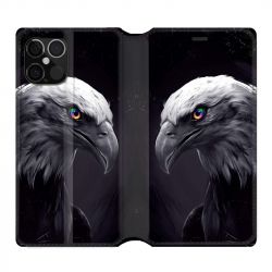 Housse Cuir Portefeuille Pour Iphone 12 / 12 Pro Aigle Royal Noir