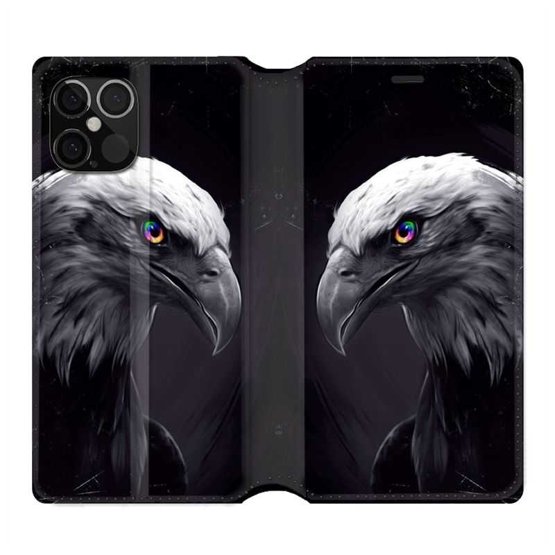 Housse Cuir Portefeuille Pour Iphone 12 / 12 Pro Aigle Royal Noir