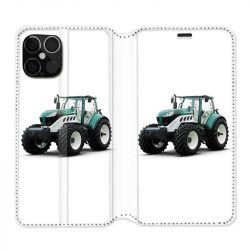 Housse Cuir Portefeuille Pour Iphone 12 / 12 Pro Agriculture Tracteur Blanc
