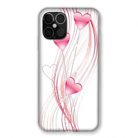 Coque Pour Iphone 12 / 12 Pro Coeur Rose Montant sur Blanc
