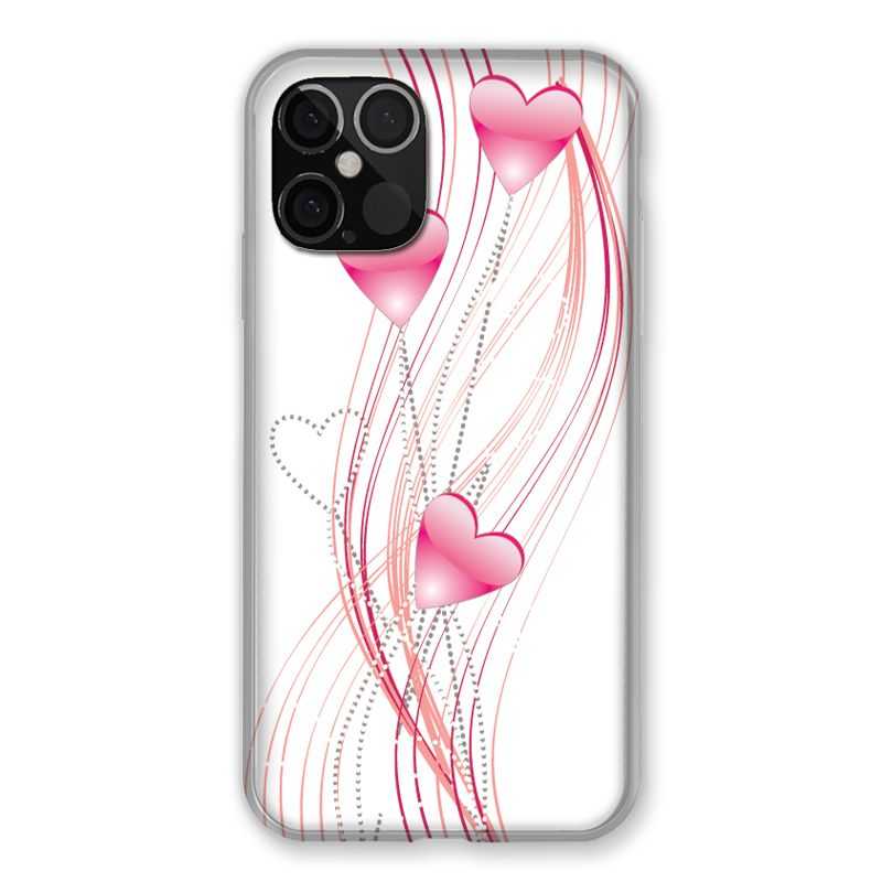 Coque Pour Iphone 12 / 12 Pro Coeur Rose Montant sur Blanc