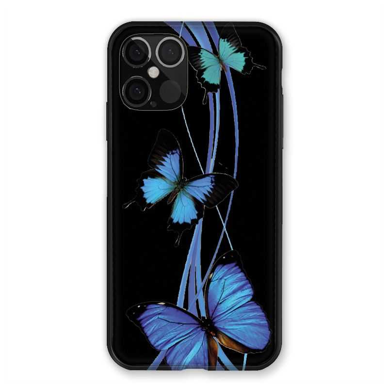 Coque Pour Iphone 12 / 12 Pro Papillon bleu sur Noir