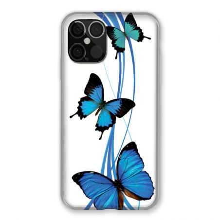 Coque Pour Iphone 12 / 12 Pro Papillon bleu sur Blanc