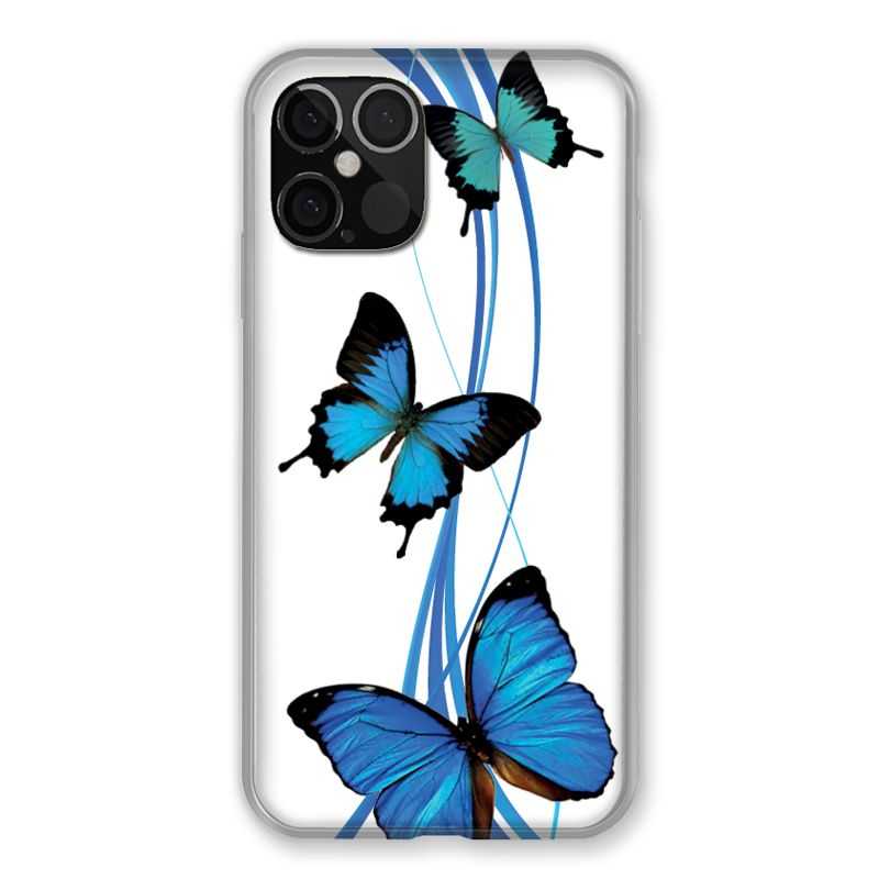Coque Pour Iphone 12 / 12 Pro Papillon bleu sur Blanc