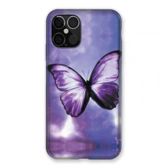 Coque Pour Iphone 12 / 12 Pro Papillon Violet et Blanc