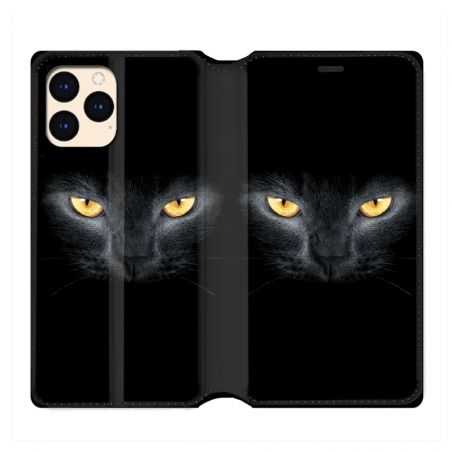 housse Cuir Portefeuille Pour Iphone 12 Mini Chat Noir