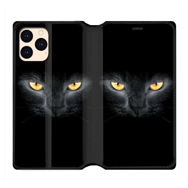 housse Cuir Portefeuille Pour Iphone 12 Mini Chat Noir