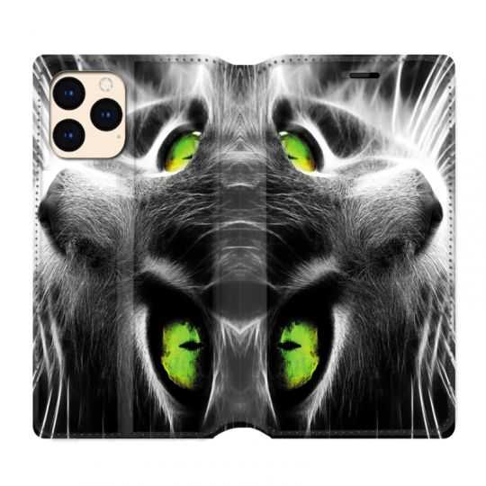 housse Cuir Portefeuille Pour Iphone 12 Mini Chat Vert