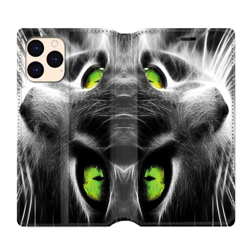 housse Cuir Portefeuille Pour Iphone 12 Mini Chat Vert