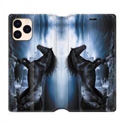 housse Cuir Portefeuille Pour Iphone 12 Mini Cheval Noir