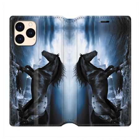 housse Cuir Portefeuille Pour Iphone 12 Mini Cheval Noir