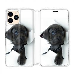 housse Cuir Portefeuille Pour Iphone 12 Mini Chien Noir