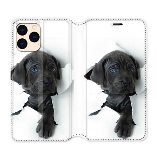 housse Cuir Portefeuille Pour Iphone 12 Mini Chien Noir