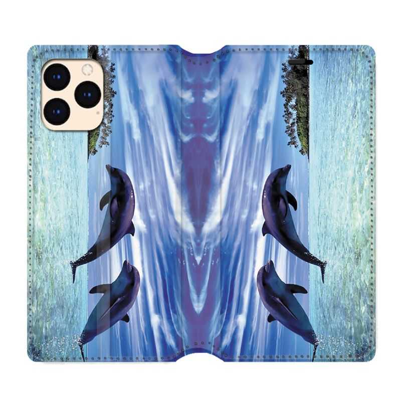 housse Cuir Portefeuille Pour Iphone 12 Mini Dauphin Ile