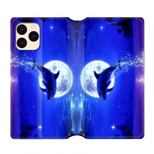housse Cuir Portefeuille Pour Iphone 12 Mini Dauphin Lune