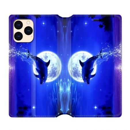 housse Cuir Portefeuille Pour Iphone 12 Mini Dauphin Lune