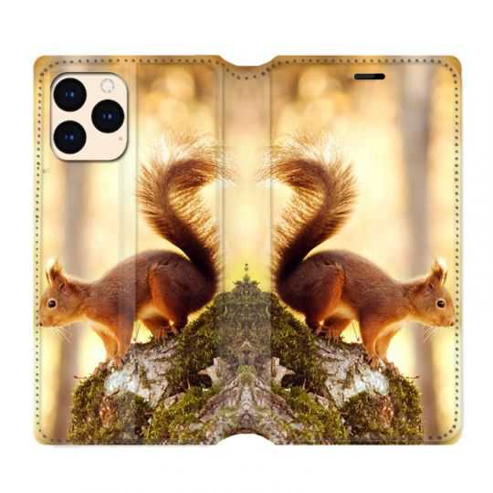 housse Cuir Portefeuille Pour Iphone 12 Mini Ecureuil Bois