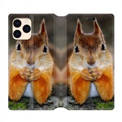 housse Cuir Portefeuille Pour Iphone 12 Mini Ecureuil Face