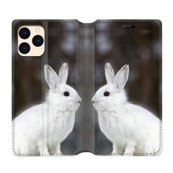 housse Cuir Portefeuille Pour Iphone 12 Mini Lapin Blanc