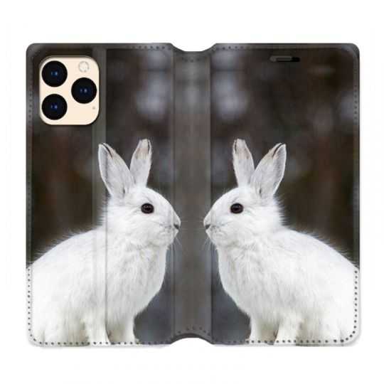 housse Cuir Portefeuille Pour Iphone 12 Mini Lapin Blanc