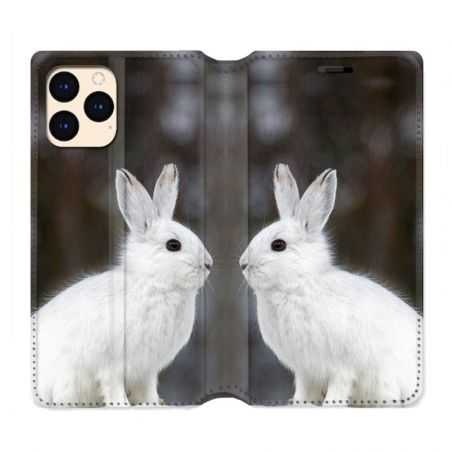 housse Cuir Portefeuille Pour Iphone 12 Mini Lapin Blanc