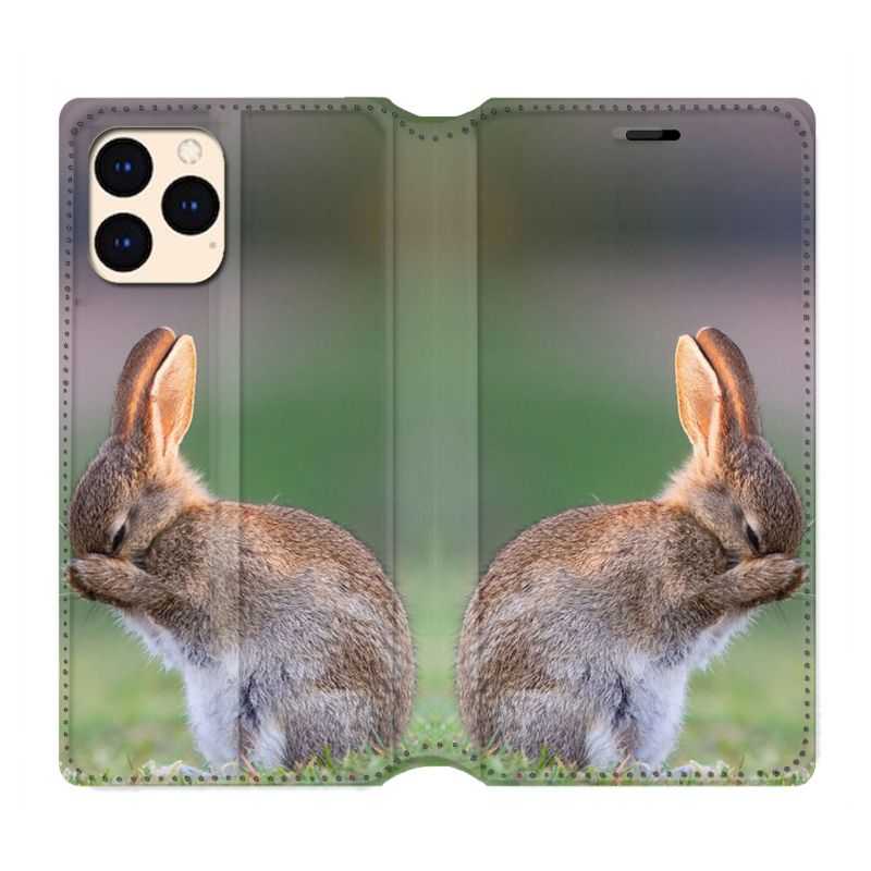 housse Cuir Portefeuille Pour Iphone 12 Mini Lapin Marron