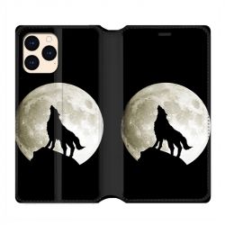 housse Cuir Portefeuille Pour Iphone 12 Mini Loup Noir