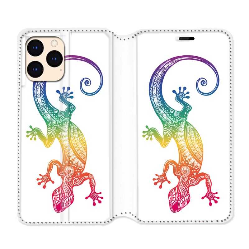 housse Cuir Portefeuille Pour Iphone 12 Mini Animaux Maori Salamandre Color